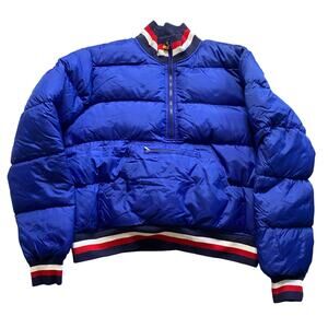 Vintage 90s Tommy Hilfiger Jeans Goose Down Blue 1/2 Zip Puffer Jacket Large
